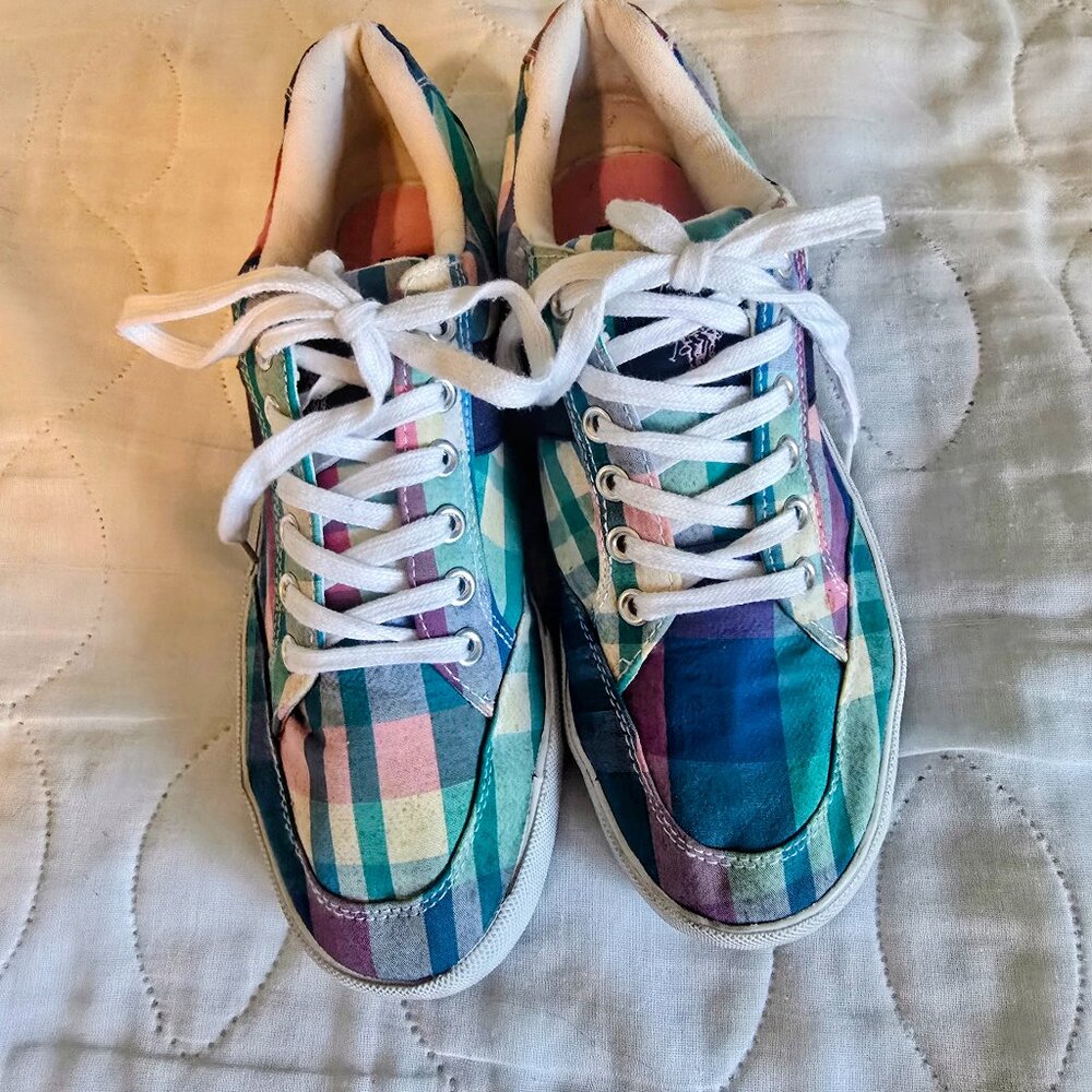 U.S. Polo Assn Mackay Women's Plaid Canvas Sneakers Size 9 Multicolor Pink Teal